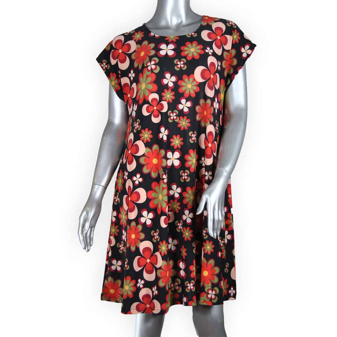 Estampado Rojo Seda Fría vestido manga caída