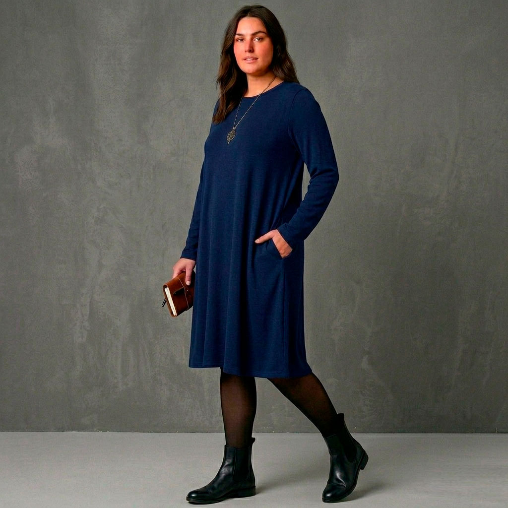 Vestido Midi Suelto con Bolsillos Lanilla